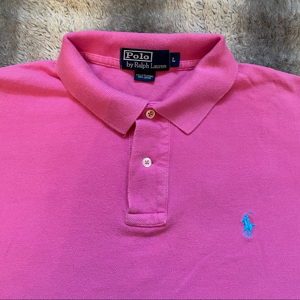 🐎 Polo By Ralph Lauren Polo Shirt Mens Large Pink Blue Horse - Picture 5 of 6